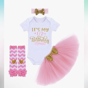 OBEEII Baby Girl 1/2 1st 2nd Birthday Outfit Short Sleeve Romper Tutu Skirt